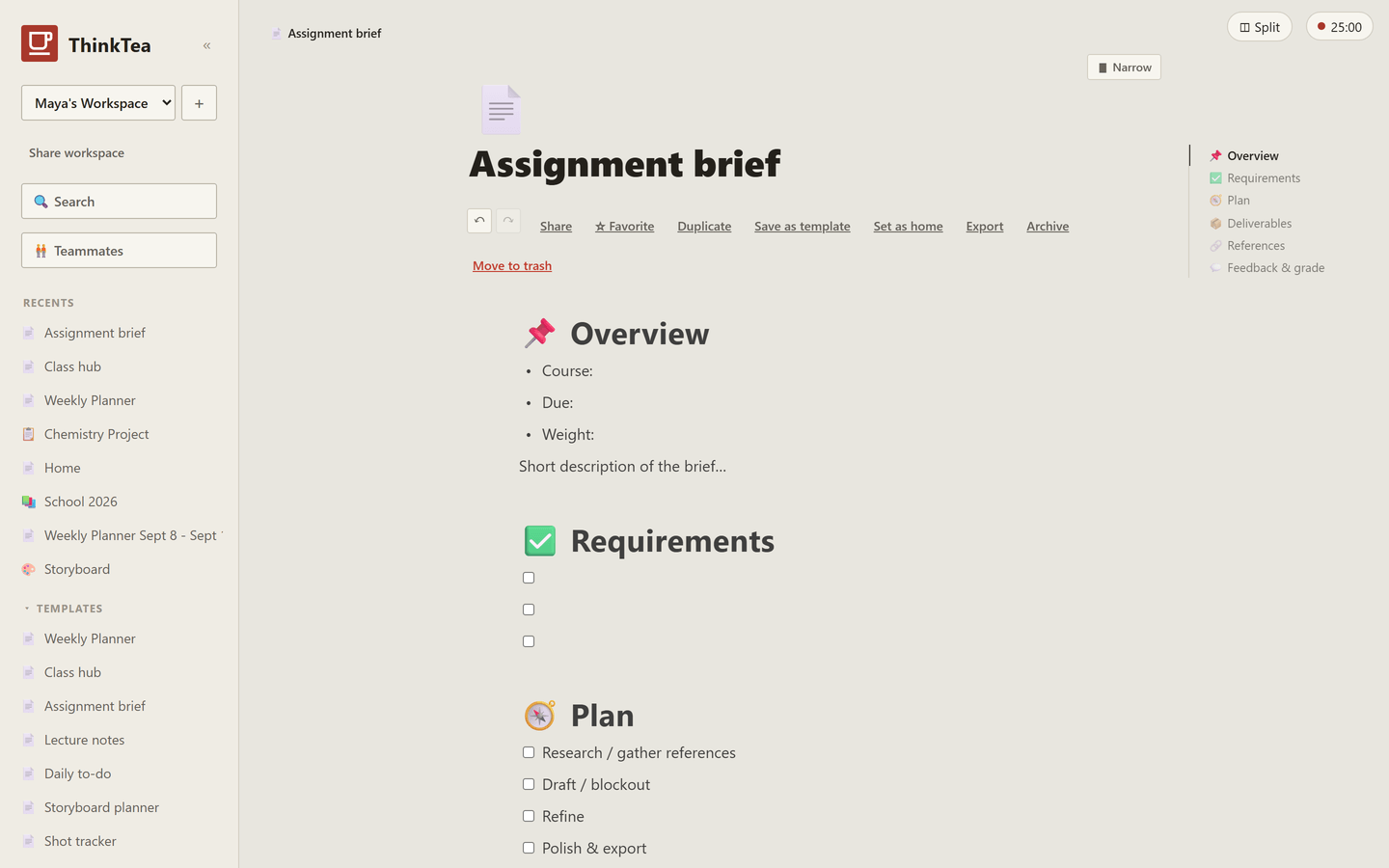 Assignment brief template in ThinkTea