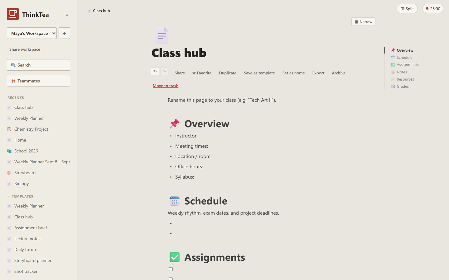 Class hub template in ThinkTea