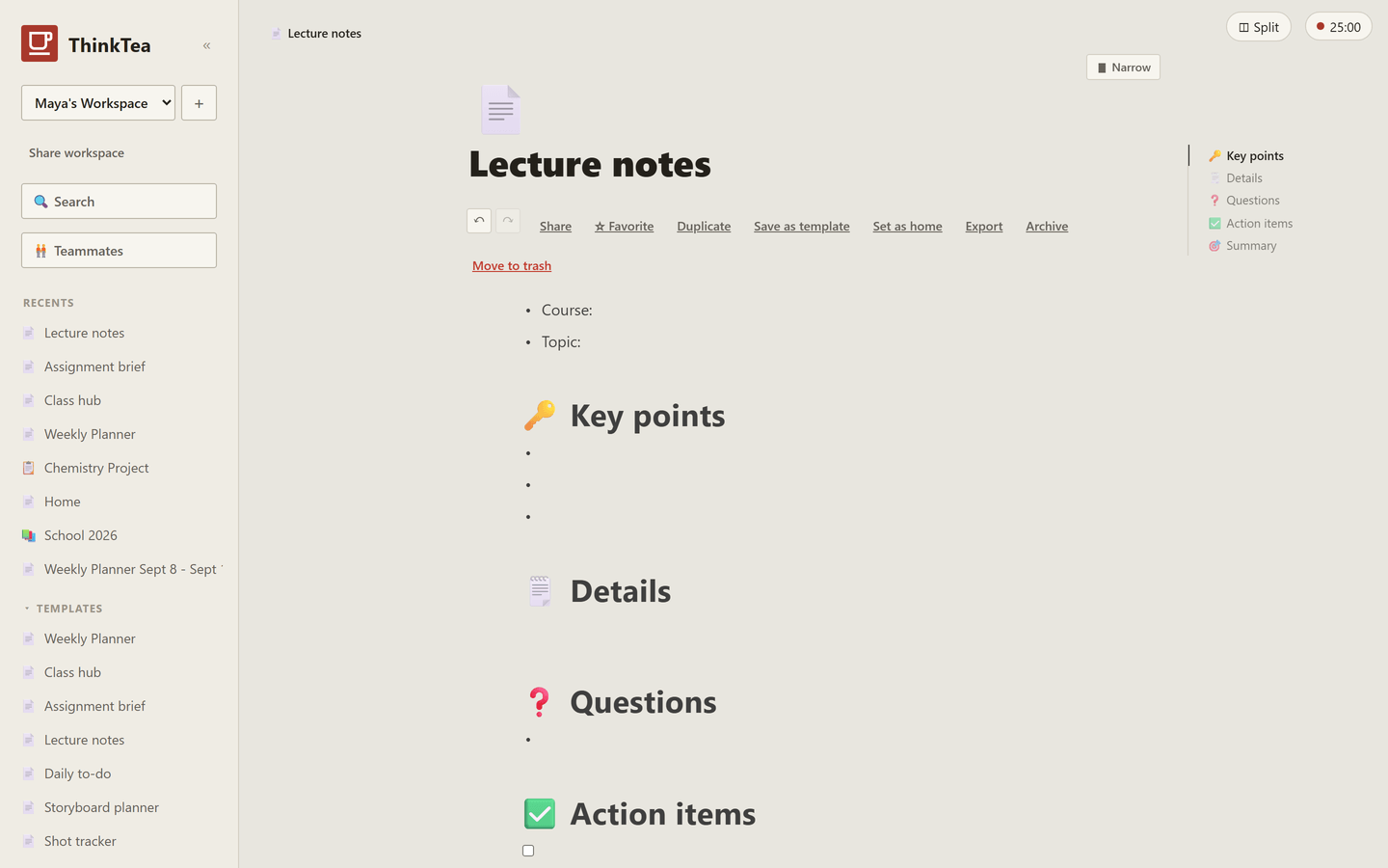 Lecture notes template in ThinkTea