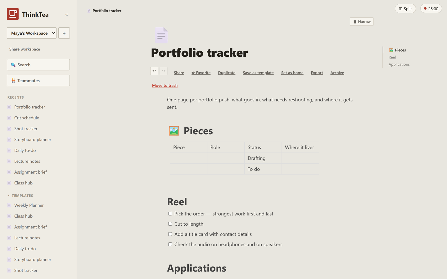 Portfolio tracker template in ThinkTea